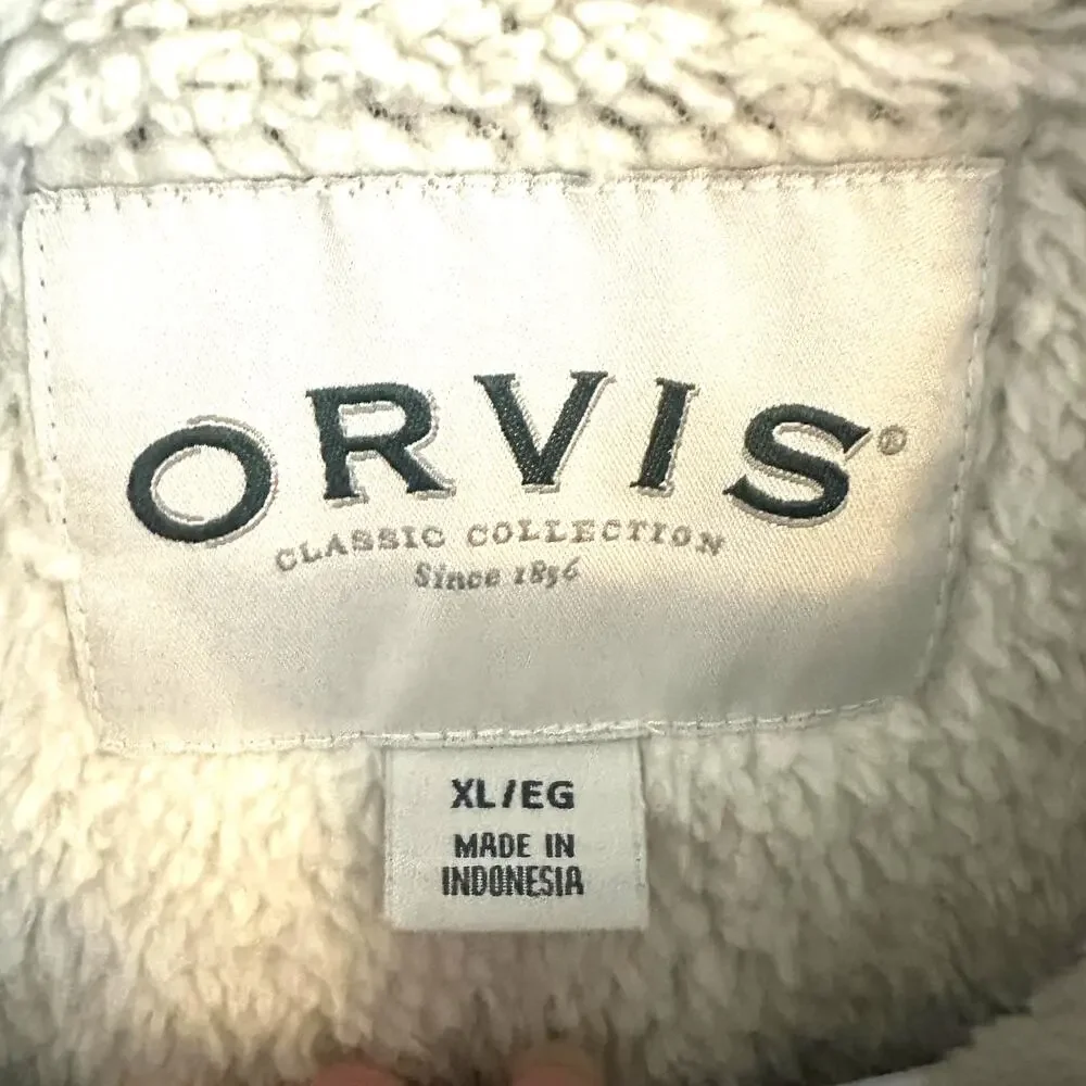 Orvis Men’s 1/4 Zip Fleece Pullover Brown Waffle Knit Sherpa-Lined Sweater XL